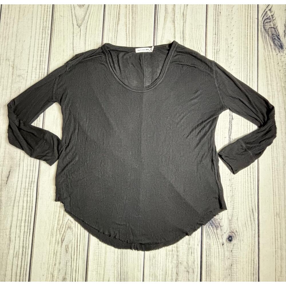 Rag & Bone Jean Sz S 3/4 Sleeve Modal Black Shirt Top Soft Raw Hem